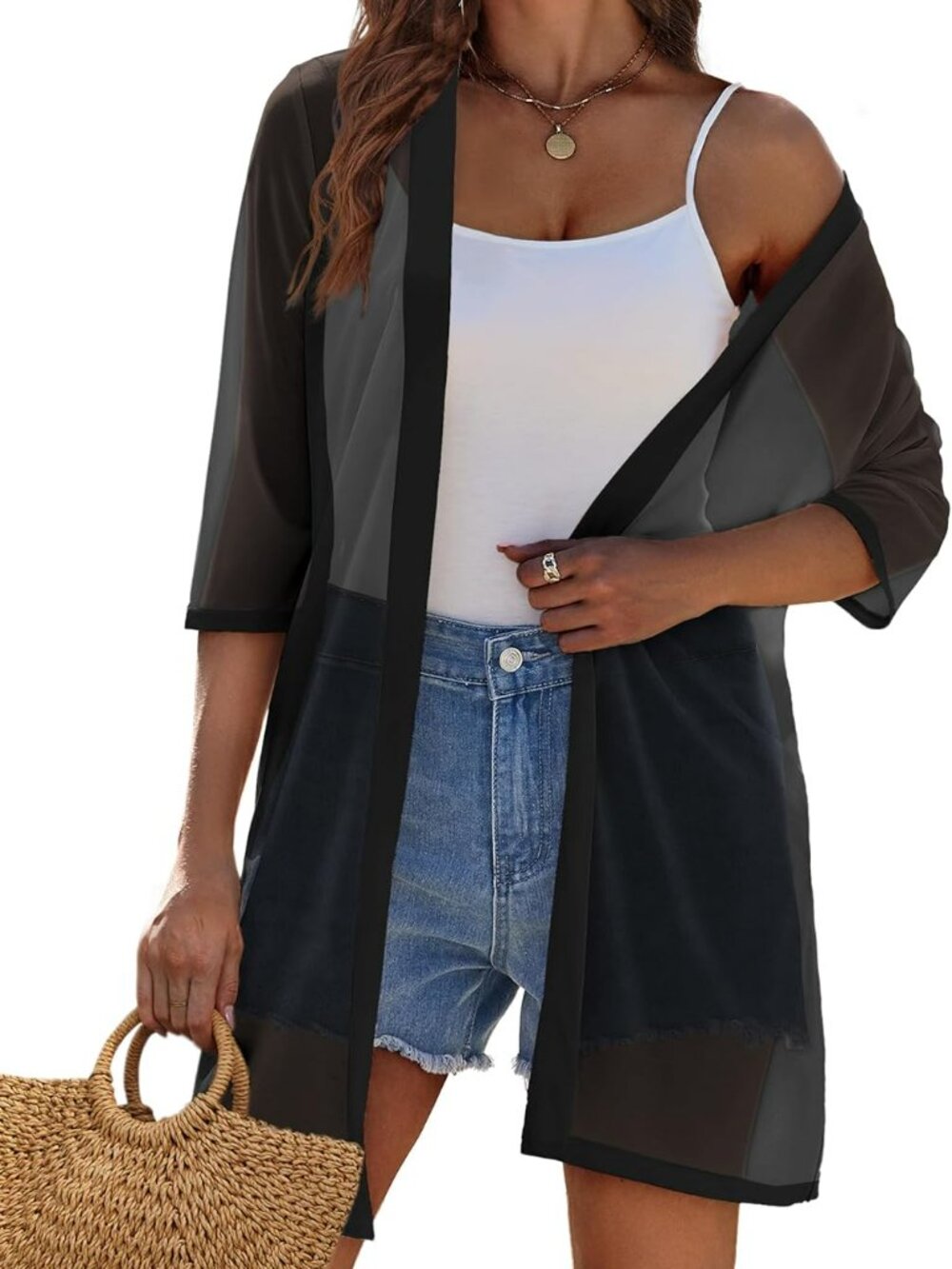 NWT Cardigan Lightweight Casual Kimono 3/4 Sleeve Sheer Coverup L